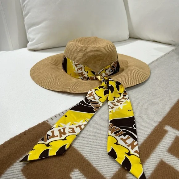 Valentino silk scarf Roman Stud large brim hat NWT